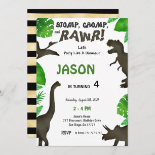 4th Birthday, Dinosaur Birthday Invitation