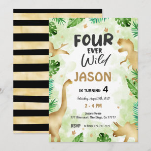 4th Birthday, Dinosaur Birthday Invitation