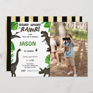 4th Birthday, Dinosaur Birthday Photo Invitation