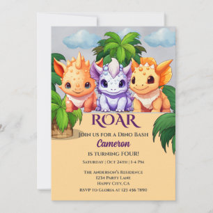 4th birthday Dinosaur Party a Dino Bash Invitation