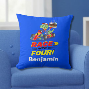 4th Birthday Dinosaur Race Car Ready Set Cushion