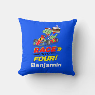  4th Birthday Dinosaur Race Car Ready Set  Cushion