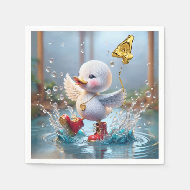 4th Birthday Duck Dancing In a Rain Puddle Napkin (Front)