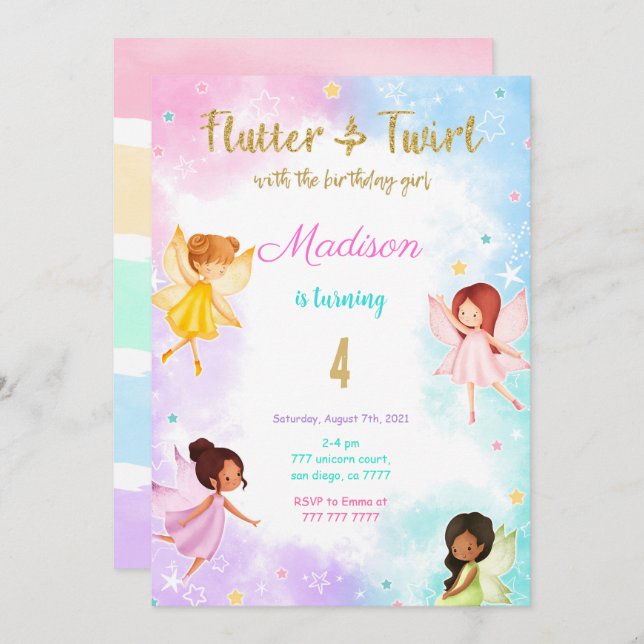 4th Birthday Fairy Birthday Party  Invitation (Front/Back)