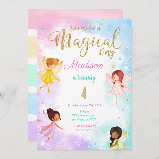 4th Birthday Fairy Party  Invitation (Front/Back)