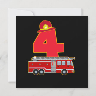 4th Birthday Fireman Firefighter Fire Truck Gift Invitation