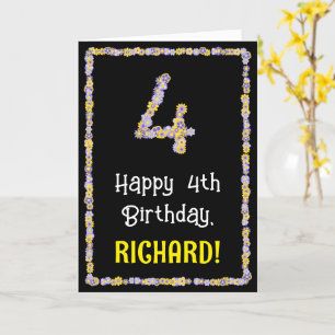 4th Birthday: Floral Flowers Number, Custom Name Card