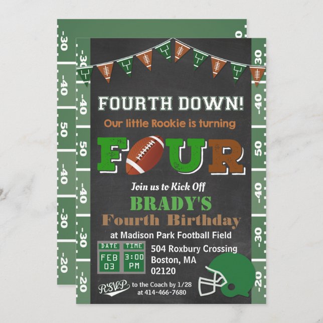 4th Birthday Football Birthday Party Invitation (Front/Back)