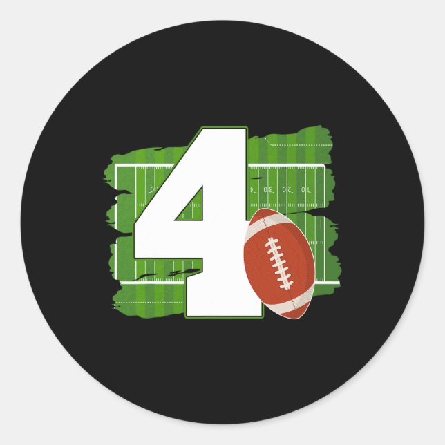 4th Birthday Football Theme 4 Year Old Football Lo Classic Round Sticker (Front)