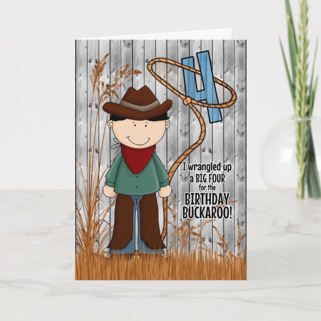 4th Birthday for a Little Cowboy Western Themed Card (Front)