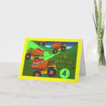 4th Birthday for Grandson, Dump Trucks, Cupcakes Card<br><div class="desc">Colorful dump trucks are loaded with cupcakes for a grandson's 4th birthday. Art,  image,  and verse copyright © Shoaff Ballanger Studios.</div>