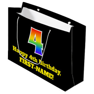 4th Birthday ~ Fun, Colourful, Vibrant, Rainbow 4 Large Gift Bag