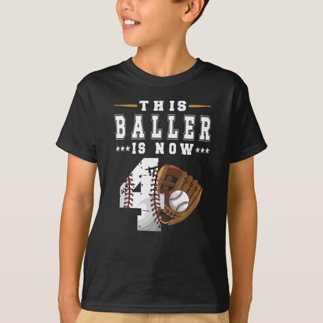 4th Birthday Gift Baseball Player 4 Year Old Boy T-Shirt (Front)