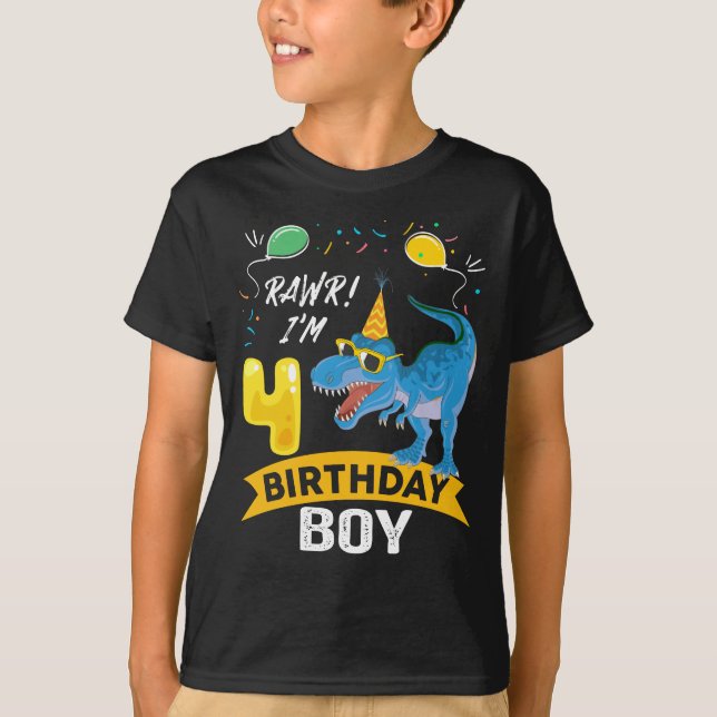 4th birthday Gift Boy T Rex Dinosaur 4 Year Old T-Shirt (Front)