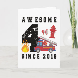 4th Birthday Gift Firefighter Boy Born in 2018 Card