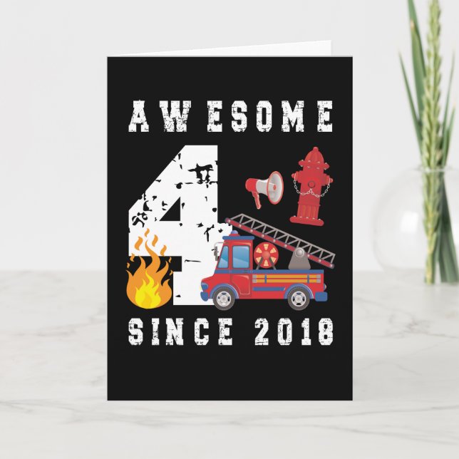 4th Birthday Gift Firefighter Boy Born in 2018 Card (Front)