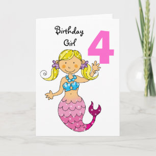 4th birthday gift for a girl, cute mermaid card