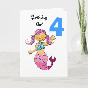 4th birthday gift for a girl, cute mermaid card
