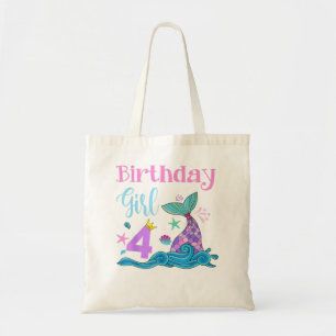 4th Birthday Gifts Girl Mermaid Is 4 Years Old Bir Tote Bag