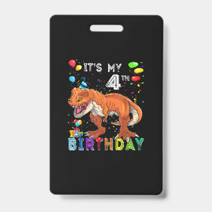 4th Birthday Gifts Kids Boys Dino T Rex Dinosaur ID Badge