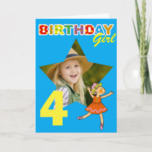 4th Birthday Girl Ballerina Photo Design Card