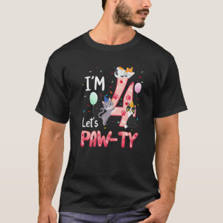 4th Birthday  Girl Cat Kitten 4 Years Old Bday Par T-Shirt