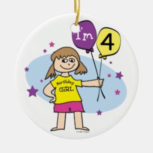4th Birthday Girl Ceramic Ornament