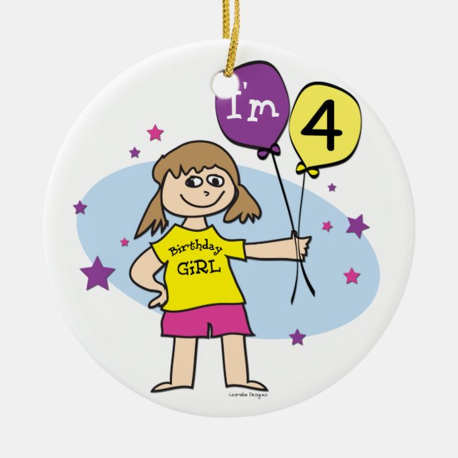 4th Birthday Girl Ceramic Ornament (Front)