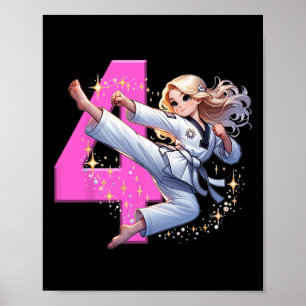 4th Birthday Girl Martial Arts Party Taekwondo Kar Poster