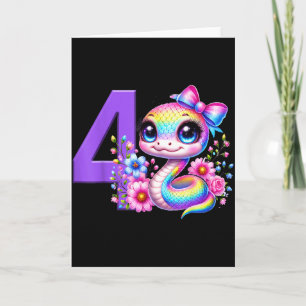 4th Birthday Girl Snake Party Rainbow Coquette Bow Card