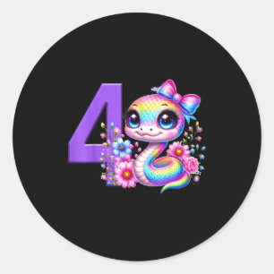 4th Birthday Girl Snake Party Rainbow Coquette Bow Classic Round Sticker