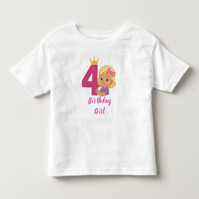 4th Birthday Girl Toddler Fine Jersey T-Shirt (Front)