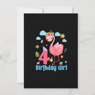 4th Birthday Girls Flamingo 4 Years Old Tropical F Invitation