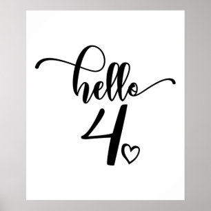 4th Birthday Girls Hello Four Cute 4 Years Old Kid Poster