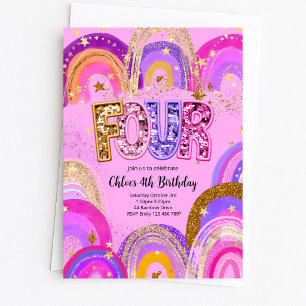 4th Birthday Girls Party Invitation