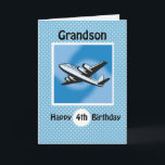 4th Birthday, Grandson, Aeroplane on Blue Card<br><div class="desc">Aeroplanes are a great theme for boys of this age. This plane is flying high as you wish your Grandson a happy 4th birthday. Blue background with white polka dots add a feeling of celebration and fun for a fourth birthday.</div>