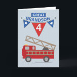 4th Birthday Great Grandson, Firetruck Card<br><div class="desc">Birthday wishes are rushing through with this cute red fire truck to celebrate your Great Grandson’s 4th birthday!</div>
