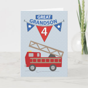 4th Birthday Great Grandson, Firetruck Card
