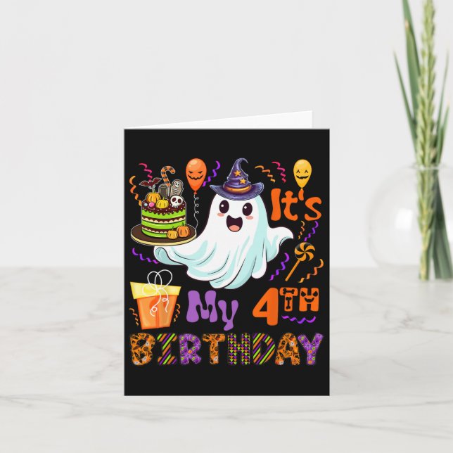 4th Birthday Halloween Boo Ghost Proud 4 Years Old Card (Front)