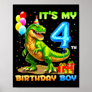 4th birthday happy 4 year t-rex shirt boys funny poster