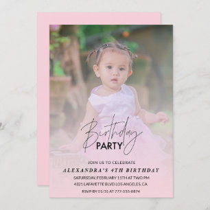 4th birthday invitation Birthday Party Photo pink