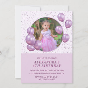 4th birthday invitations Balloons Photo Purple
