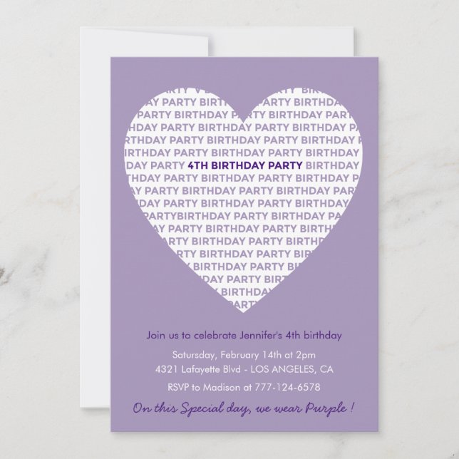 4th birthday invitations Heart Modern (Front)