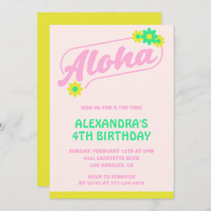 4th birthday invitations Tropical Aloha Pink