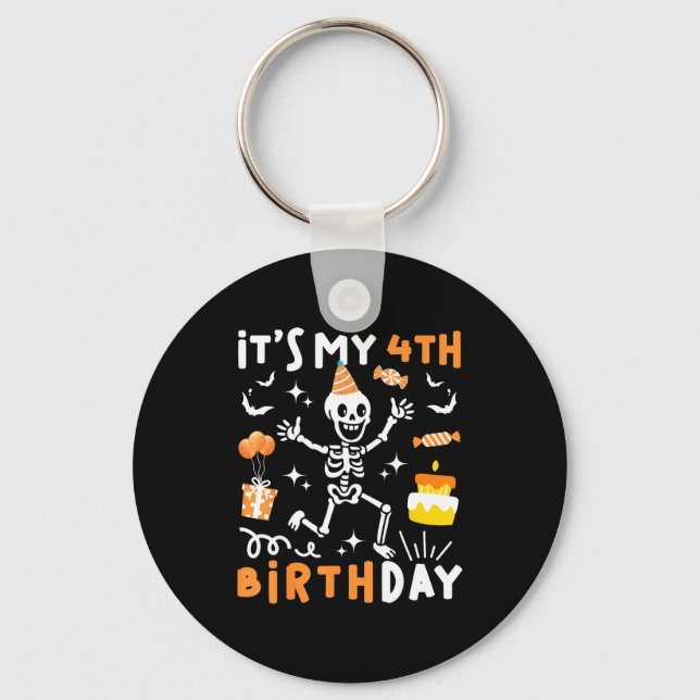 4th birthday kids funny skeleton 4th birthday key ring (Front)