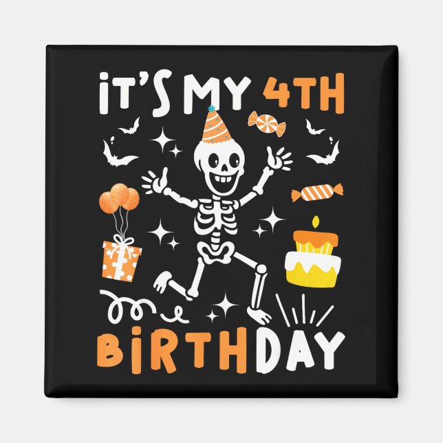 4th birthday kids funny skeleton 4th birthday magnet (Front)