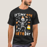 4th birthday kids funny skeleton 4th birthday T-Shirt<br><div class="desc">4th birthday kids funny skeleton 4th birthday halloween boys</div>