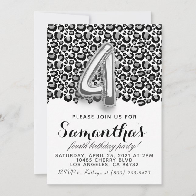 4th Birthday Leopard Animal Print Invitation (Front)