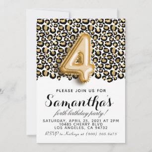 4th Birthday Leopard Animal Print Invitation