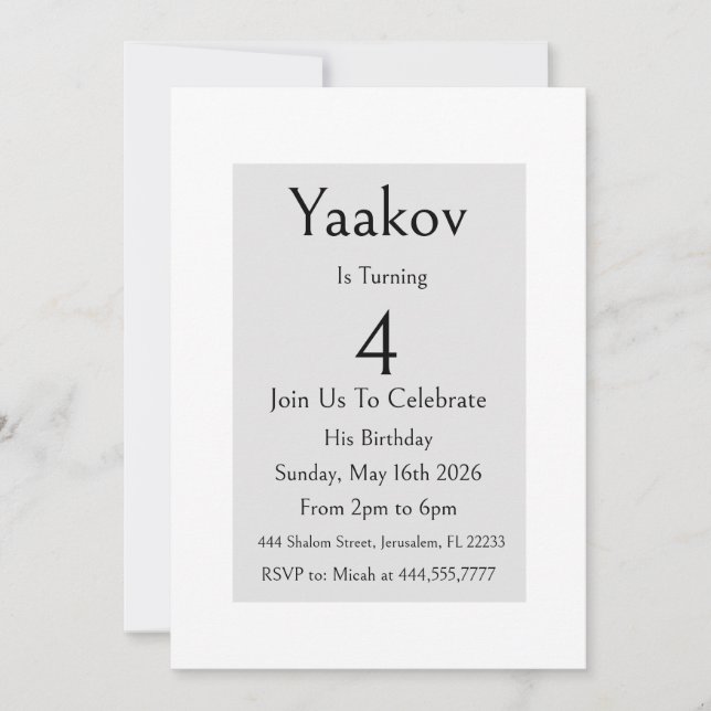 4th Birthday Minimalistic Simple Modern Elegant Invitation (Front)